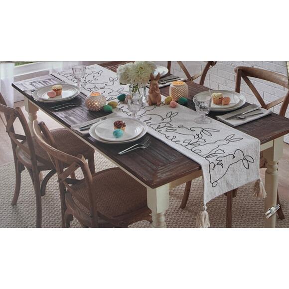 The Farmhouse by Rachel Ashwell Easter Bunny Rabbit Table Runner Tassels 16x90" - Picture 9 of 16